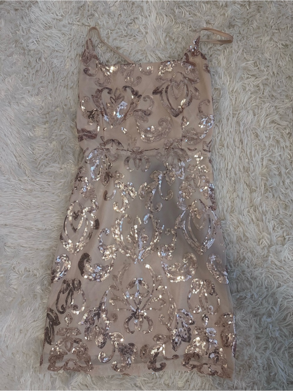 Sequin Embellished Blush Pink Mini Dress with Spaghetti Straps